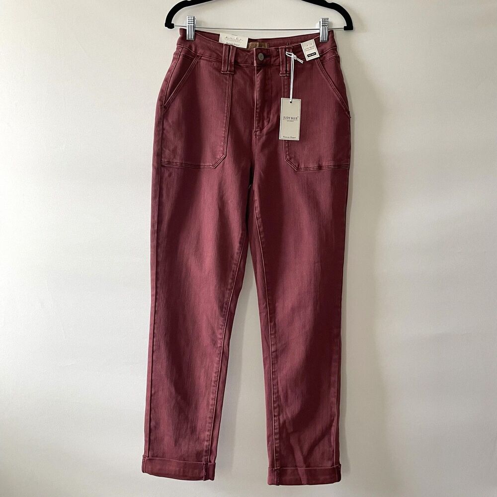 NWT Judy Blue High Waist Straight Leg Garment Dyed Burgundy Jeans Sz 5/27-mpv
